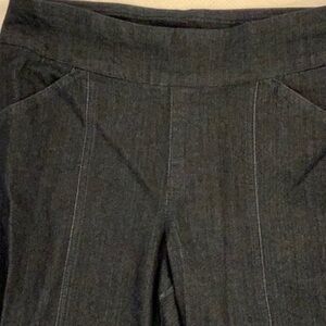 Dark rinse, pull on straight leg jean.